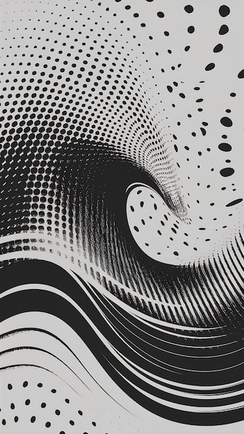 Photo abstract black and white wave of dots and lines