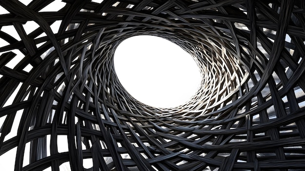 Abstract Black Wooden Lattice Structure with Circular Opening