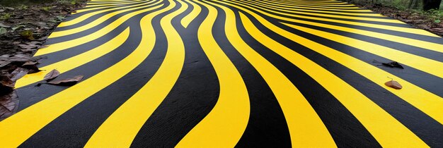 Photo abstract black and yellow striped pathway creating a mesmerizing visual effect