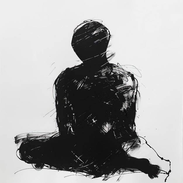 Photo an abstract blackandwhite painting of a seated figure