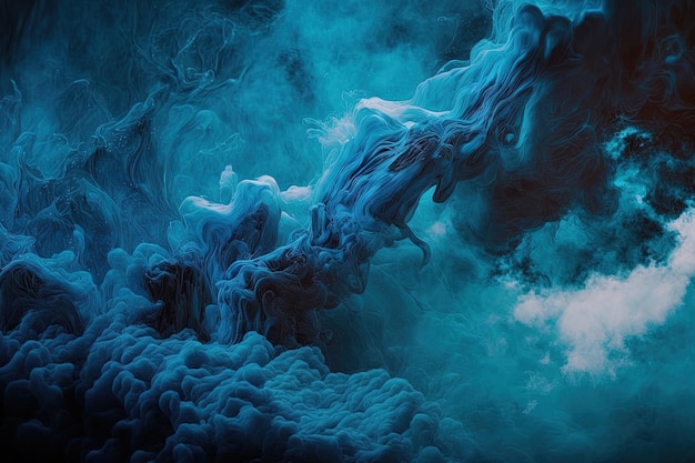 Abstract blue acrylic paint background with flowing art undersea ocean of lactic smoke