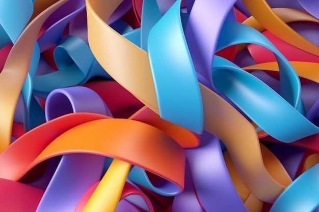 Abstract blue background orange Purple and red ribbons pastel 3D rendering AI Generative