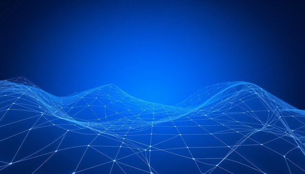 Photo abstract blue background with a glowing white network of connected lines and dots