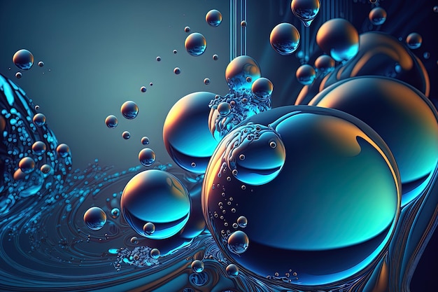 Abstract blue background with liquid marbles