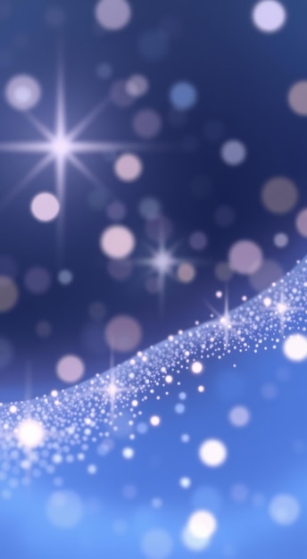 Abstract blue background with white bokeh and sparkles