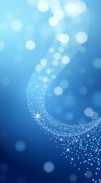 Abstract blue background with white bokeh and a sparkling swirl