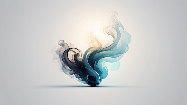 Photo abstract blue and black smoke swirls against a light gray background