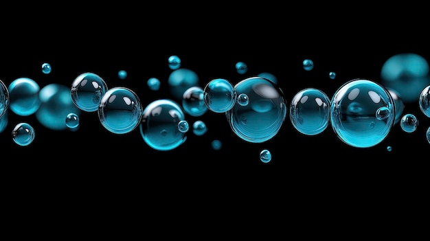 Abstract Blue Bubbles on Black Background