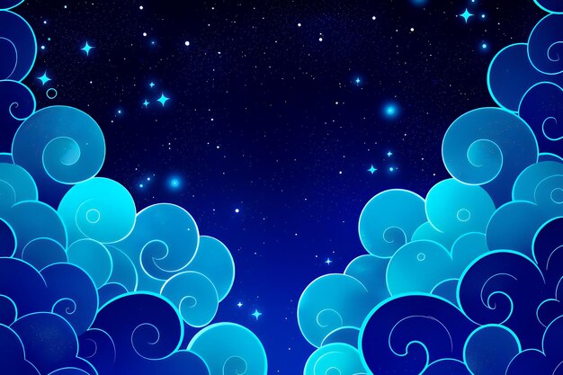 Photo abstract blue clouds and stars night sky background