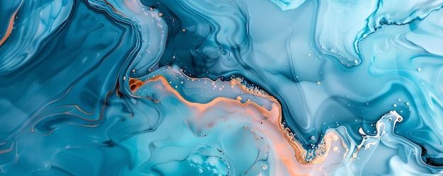 Photo abstract blue and copper fluid art background