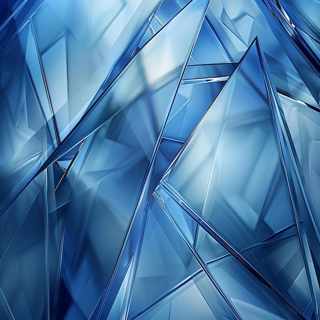 Abstract Blue Crystal Structure with Sharp Geometric Shapes and Reflective Surfaces