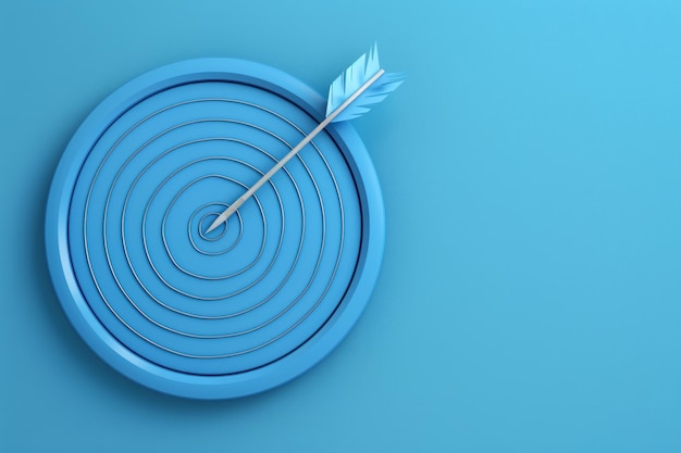 Photo abstract blue dart target with perfect arrow shot concept of success and accuracy