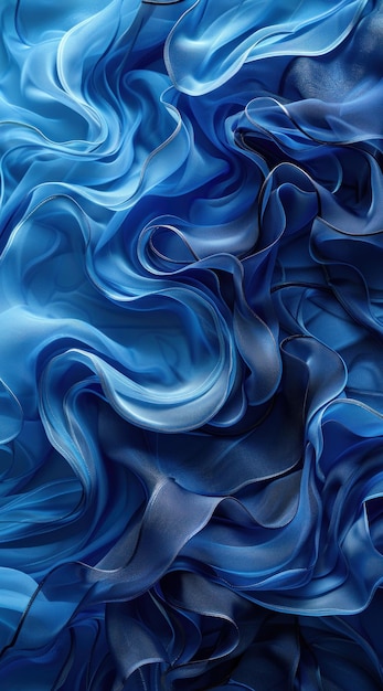 Photo abstract blue fabric swirls