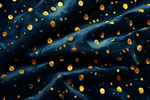 Photo abstract blue fabric with gold spots