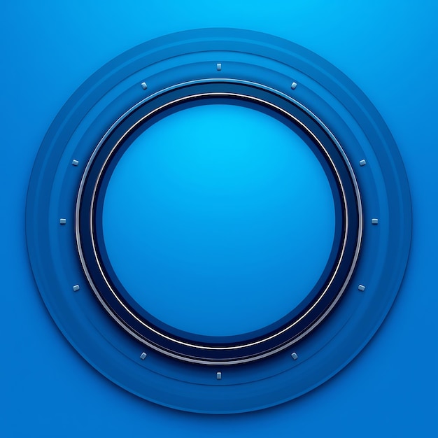 Photo abstract blue futuristic circular design with a silver border