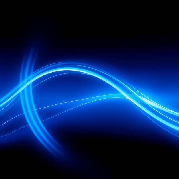 Photo abstract blue glowing lines on a black background