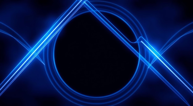 Photo abstract blue glowing lines and circle on a black background