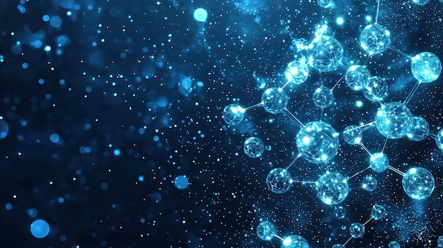 Photo abstract blue glowing molecule network background