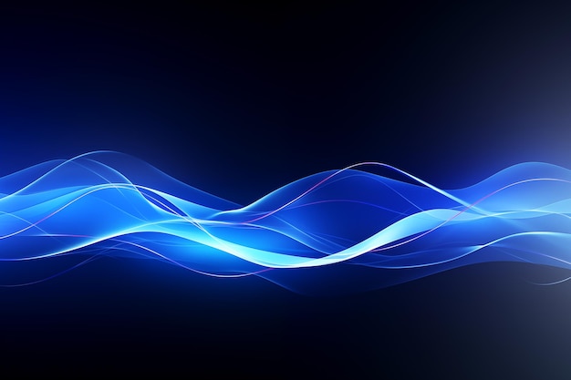 Photo abstract blue glowing waves with light particles on dark background