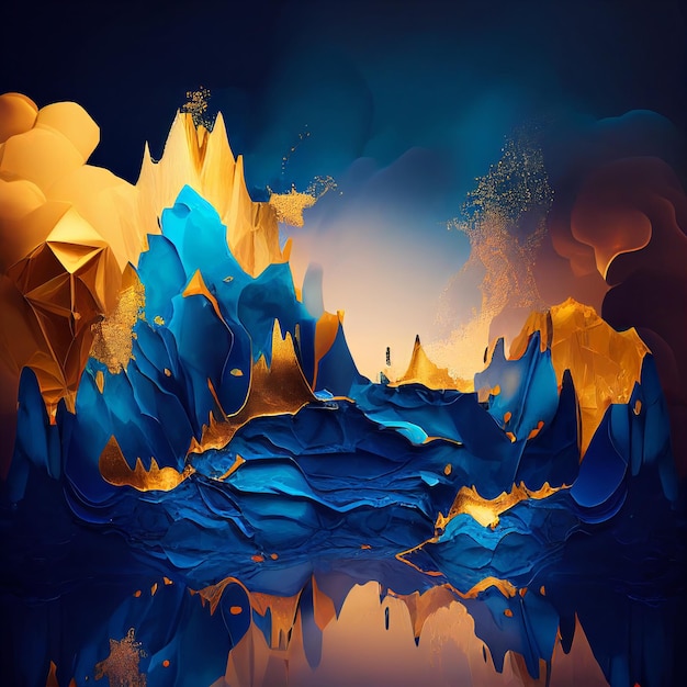 Abstract blue and gold blot wave backgroundxA Generative AI