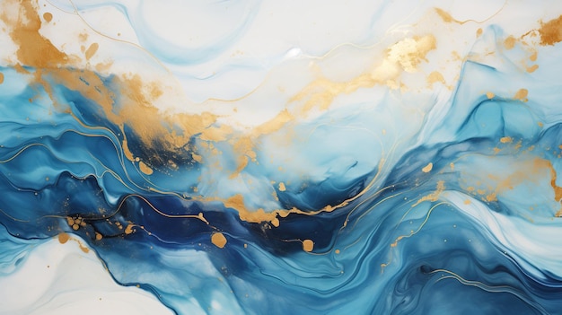 Abstract blue gold floral marble texture background