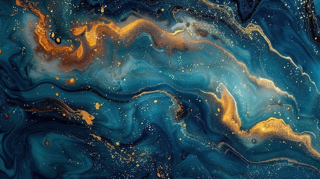 Abstract Blue and Gold Liquid Art