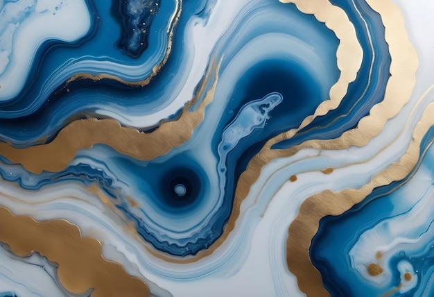 Abstract Blue and Gold Swirl Painting