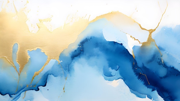 Abstract Blue Gold Watercolor Paint Wallpaper