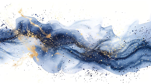 Photo abstract blue and gold watercolor painting