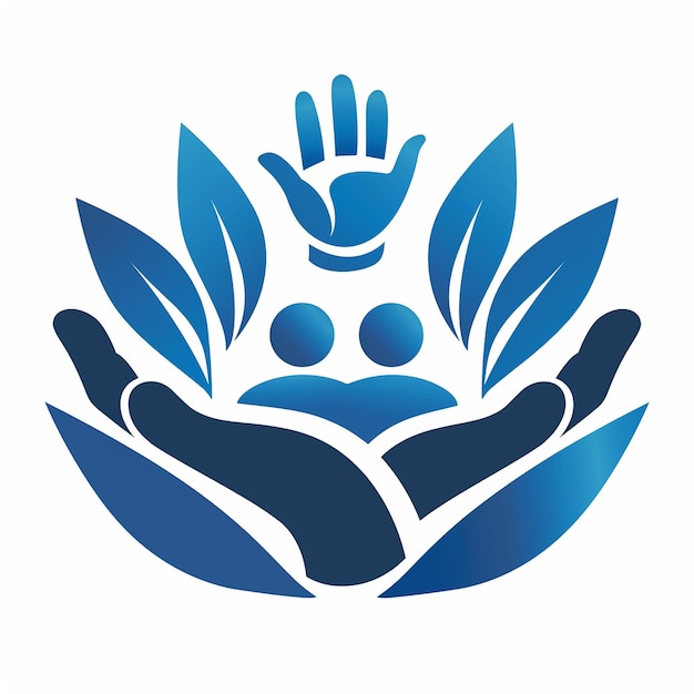 Abstract Blue Hand Supporting Caregivers and Disabled