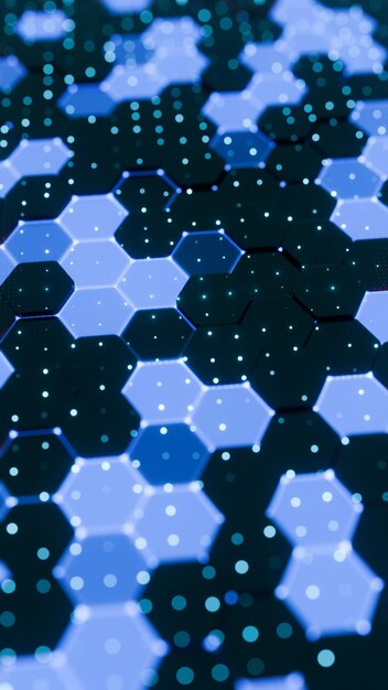 Photo abstract blue hexagonal pattern with glowing dots and geometric design