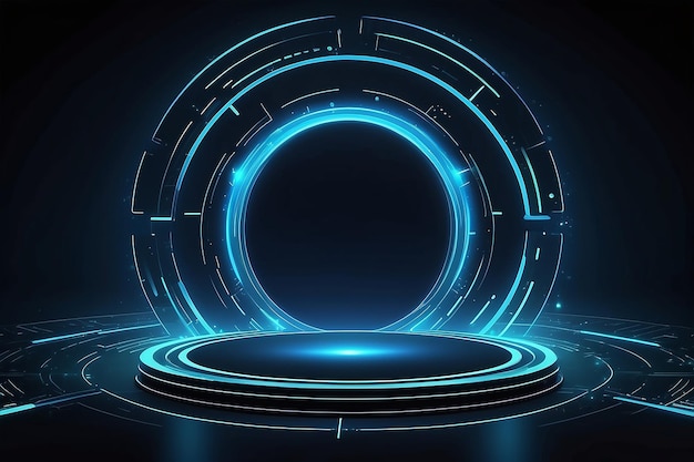 Abstract blue light effect background Futuristic lab with 3D circle and HUD elements