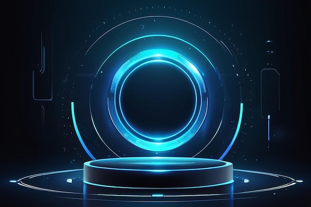 Abstract blue light effect background Futuristic lab with 3D circle and HUD elements