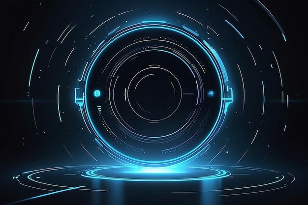 Abstract blue light effect background Futuristic lab with 3D circle and HUD elements