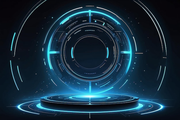 Abstract blue light effect background Futuristic lab with 3D circle and HUD elements