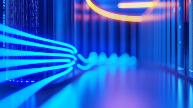 Photo abstract blue light trails create a modern tech ambiance showcasing innovation and energy in a digital world3d illustration