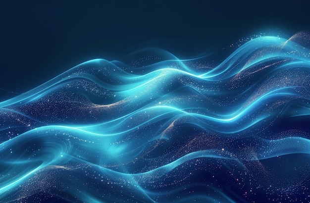 Abstract Blue Light Waves With Glimmering Particles