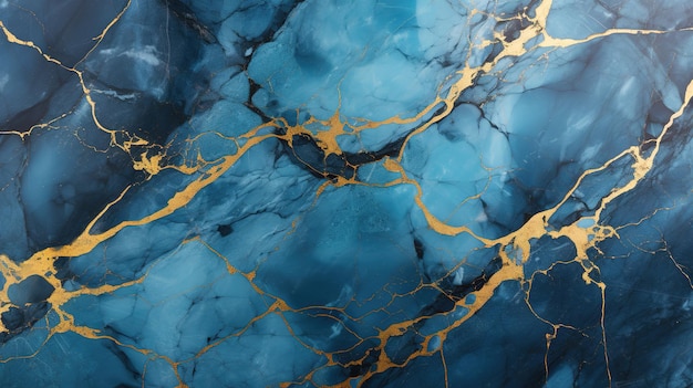 Abstract blue marble background with golden veins pain