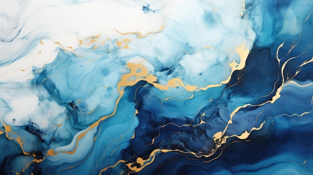 Abstract blue marble texture with gold splashes blue luxury background