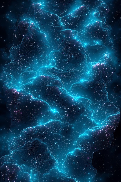 Abstract Blue Nebula with Glowing Stars