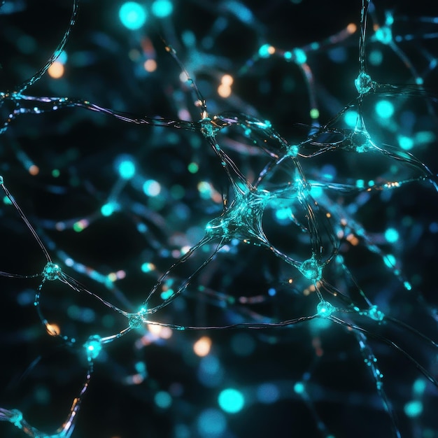 Photo abstract blue neural network structure with bokeh background 3d rendering