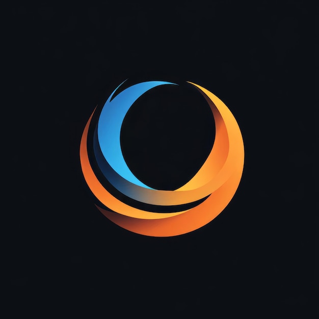 Abstract blue and orange circular logo design on a black background