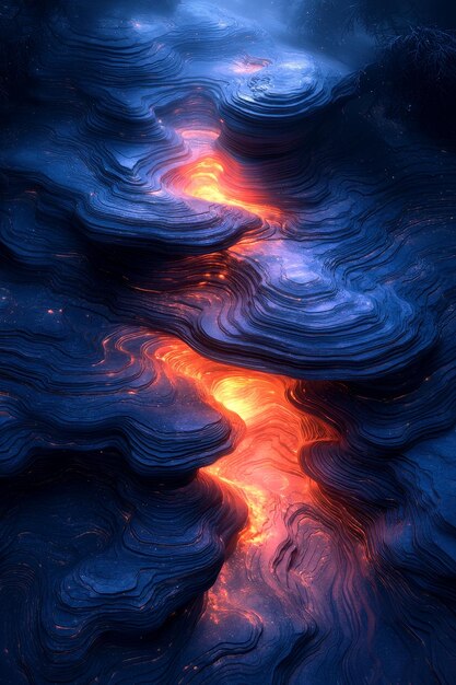 Abstract Blue and Orange Lava Flow