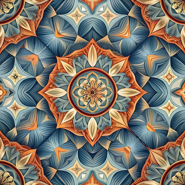 Abstract Blue and Orange Mandala Pattern