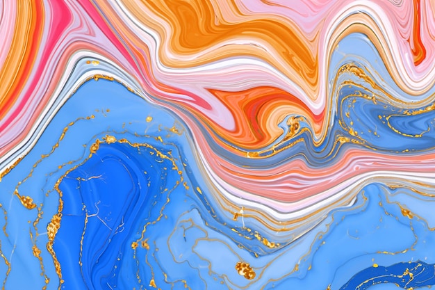 Photo abstract blue orange pink and gold marbled background