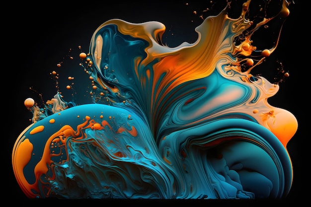 Abstract blue and orange splash in fluid art style Generated AI