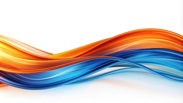 Abstract blue and orange waves on white background long shot