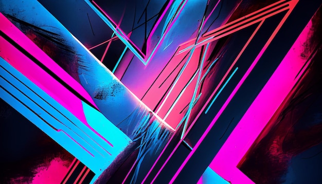 Abstract blue and purple dynamic neon lines background Generative AI