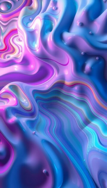 Abstract blue purple and pink liquid background with swirling glossy and wavy textures