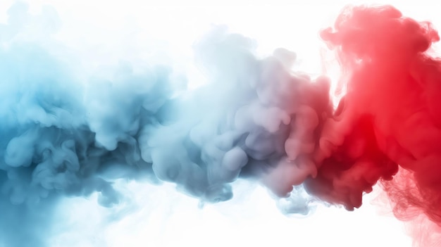 Photo abstract blue and red smoke cloud on white background